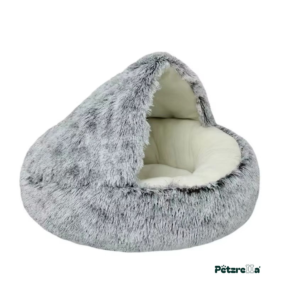 Petzrella Hooded Plush Cat Bed – Dark Grey
