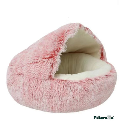 Petzrella Hooded Plush Cat Bed – Pink