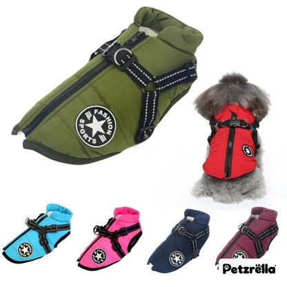 Petzrella Winter Dog Jacket with built-in harness