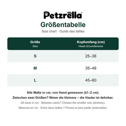 Petzrella Dog Ear Muffs size chart in cm