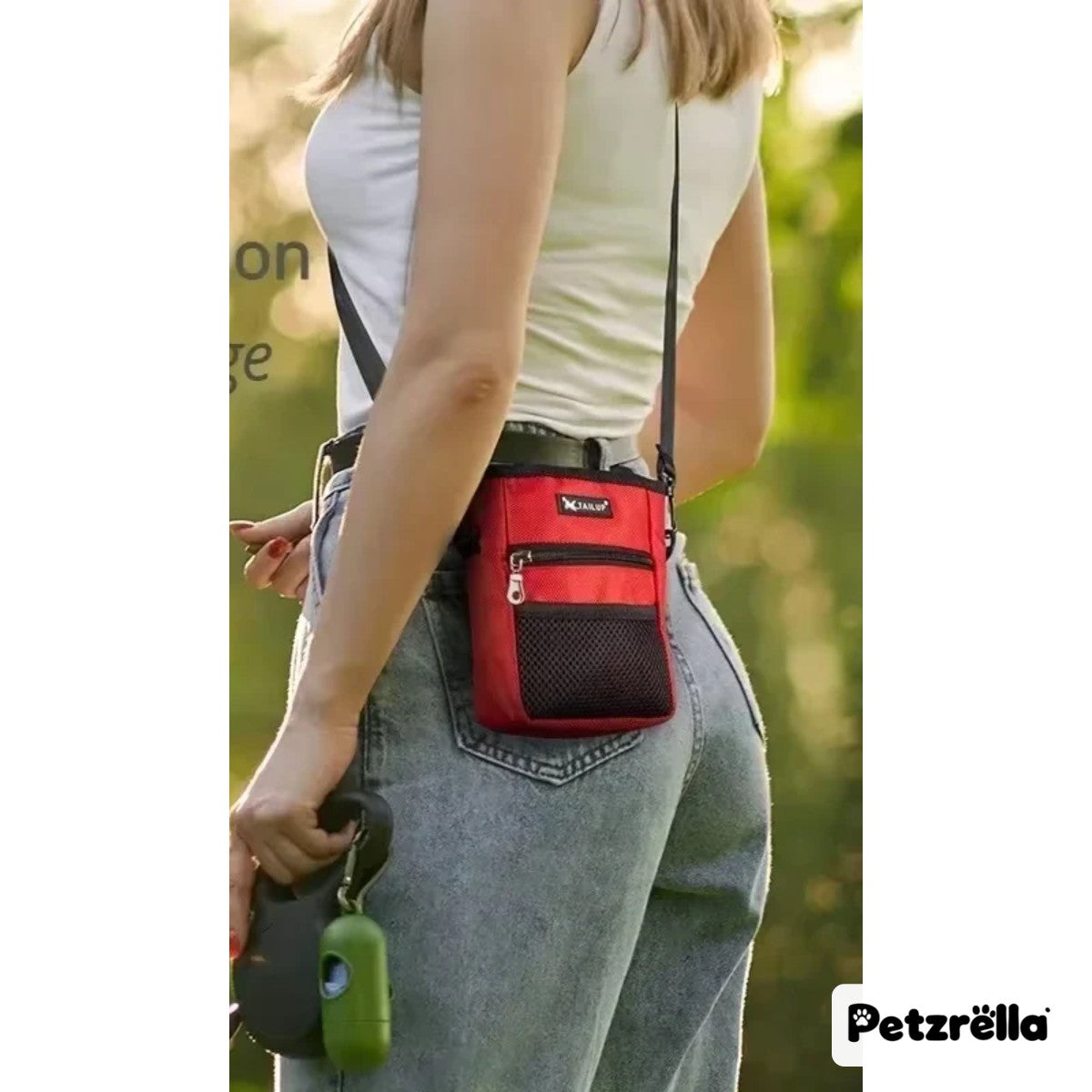 Petzrella Dog Treat Pouch worn on the hip
