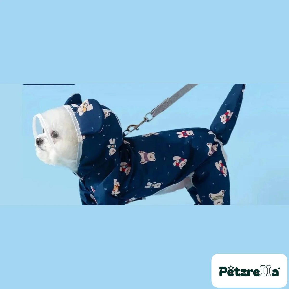 Petzrella All-In-One Waterproof Dog Rain Poncho – Blue Bear / XXL weight 8-10 kg