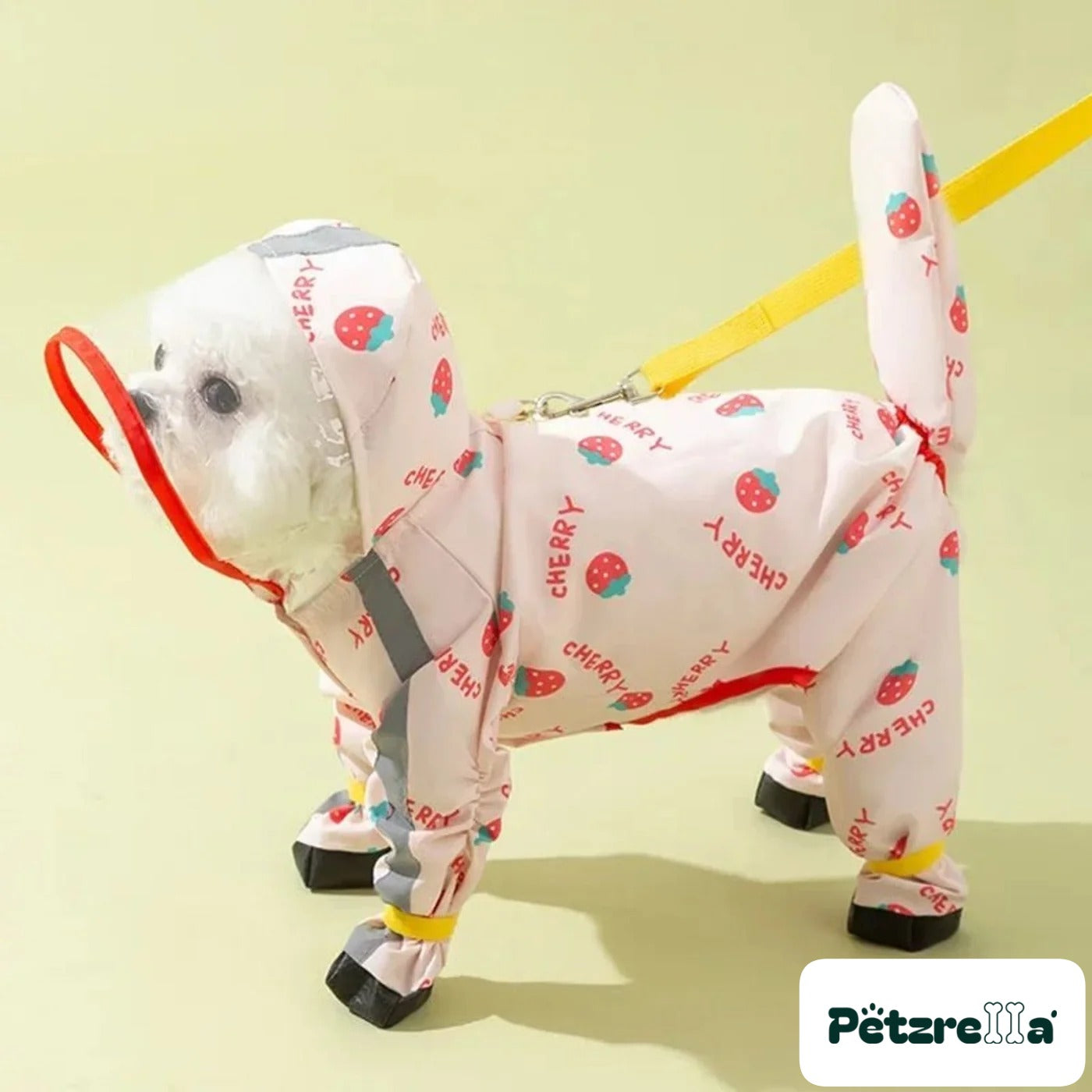 Petzrella All-In-One Waterproof Dog Rain Poncho – Pink Strawberry / XXL weight 8-10 kg