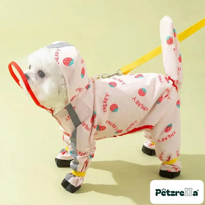 Petzrella All-In-One Waterproof Dog Rain Poncho – Pink Strawberry / XXL weight 8-10 kg