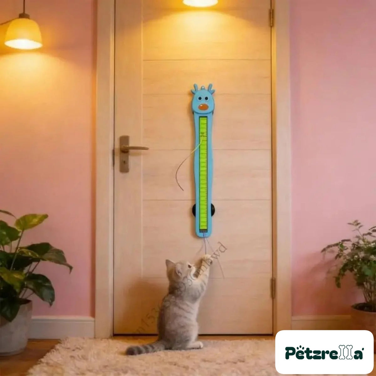 Petzrella Auto Cat Teaser in use with a playing cat