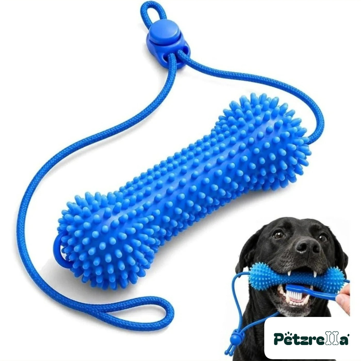 Petzrella Dog Dental Chew Toy with rope and bite-resistant PVC toothbrush