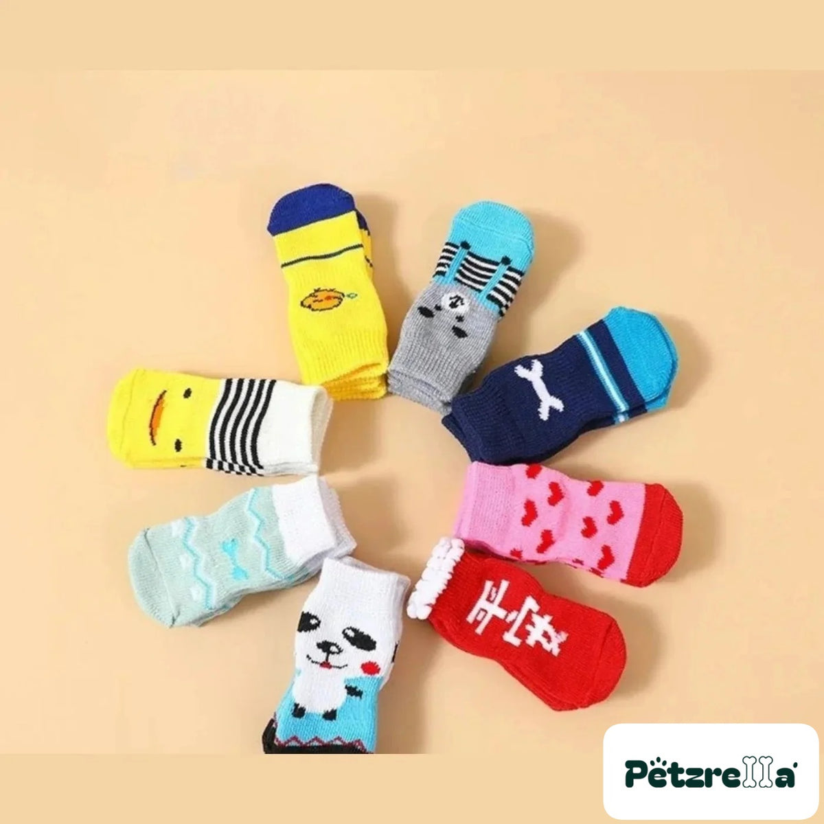 Petzrella Cartoon Knitted Winter Pet Socks – Multi / L