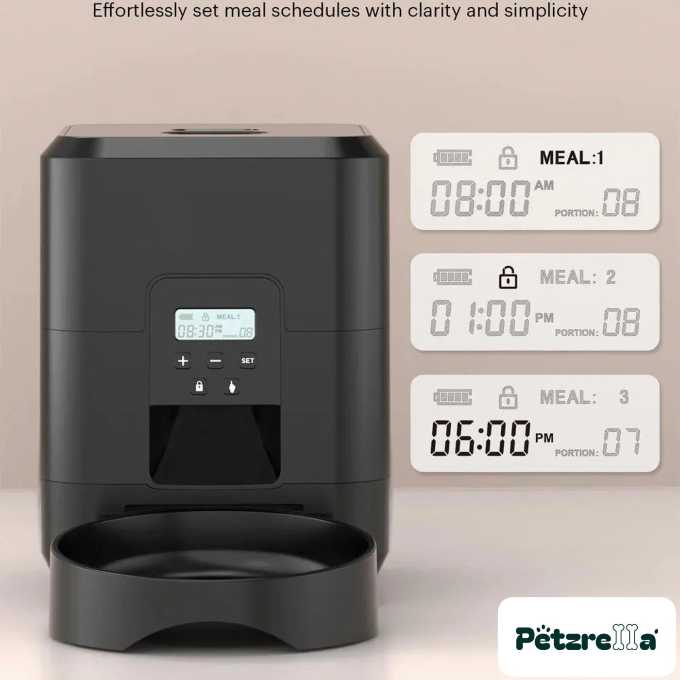 Petzrella Automatic Pet Feeder – removable bowl and food container