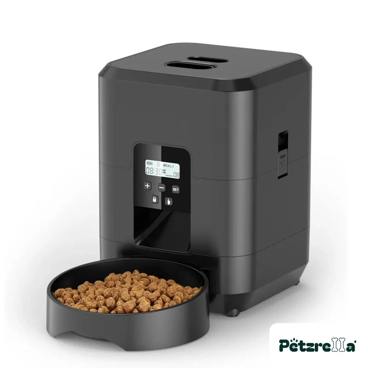 Petzrella Automatic Pet Feeder in black, button version