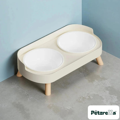 Petzrella Elevated Double Pet Bowl – White-Plastics