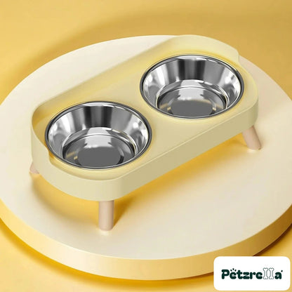 Petzrella Elevated Double Pet Bowl – Yellow-Stainless