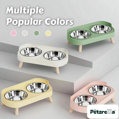 Petzrella Elevated Double Pet Bowl – Pink-Stainless