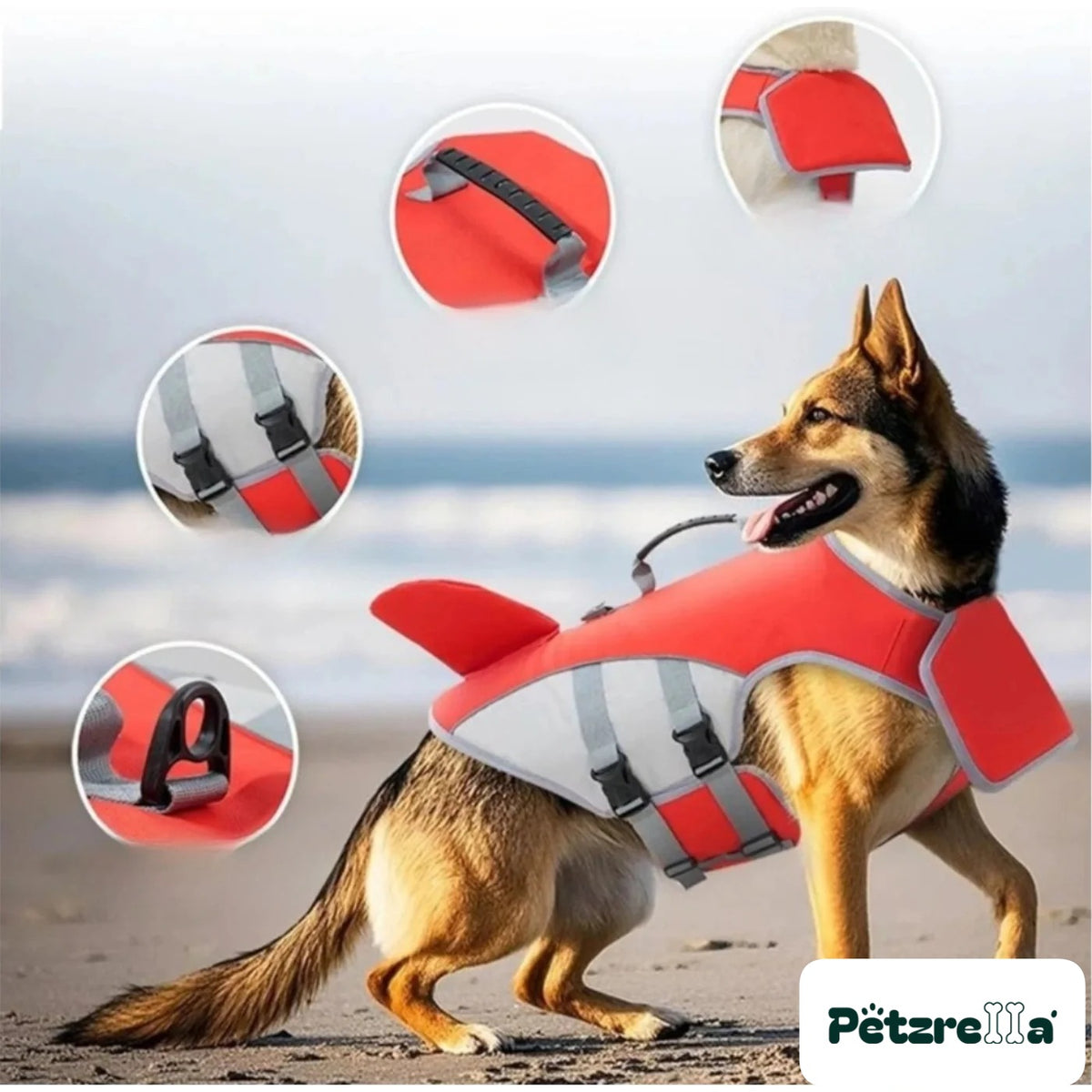 Petzrella Dog Life Jacket – adjustable straps and chin support pad