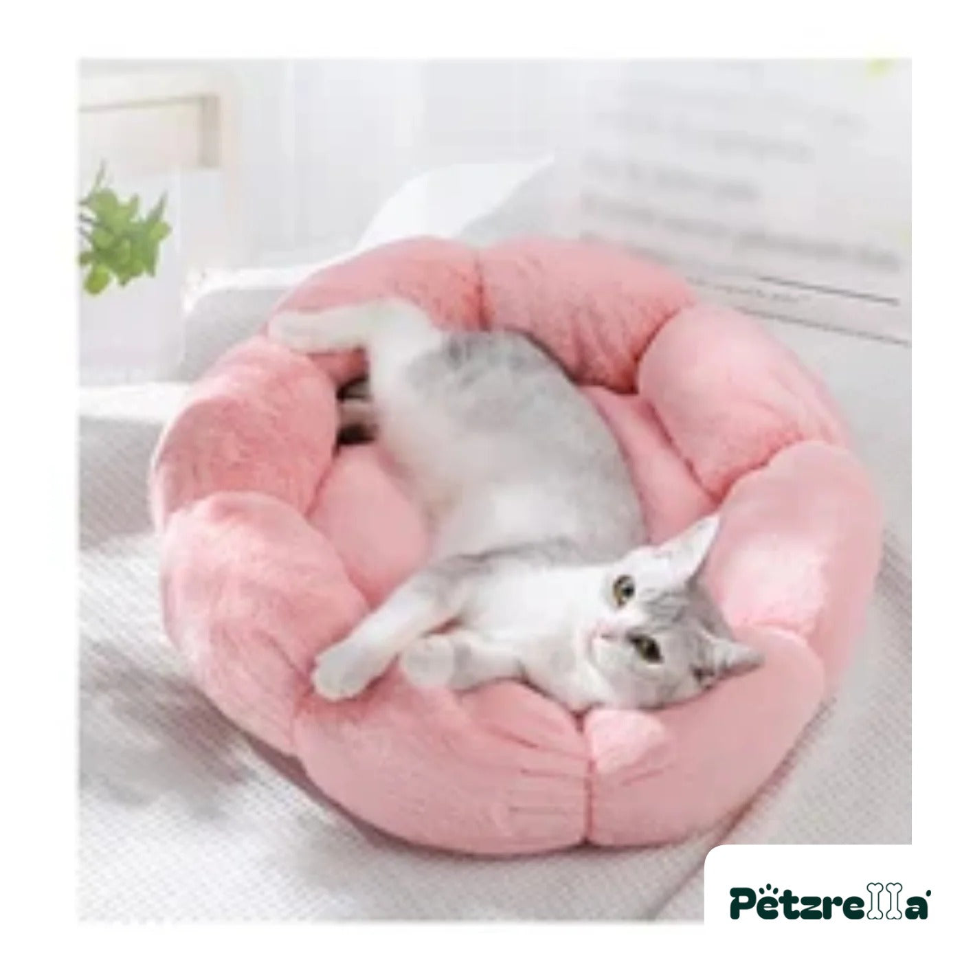 Petzrella Round Plush Pet Bed – Flower pink / 90cn