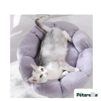 Petzrella Round Plush Pet Bed – Flower gray / 40cm