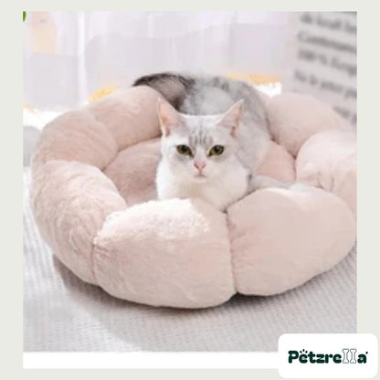 Petzrella Round Plush Pet Bed – Flower beige / 50cm