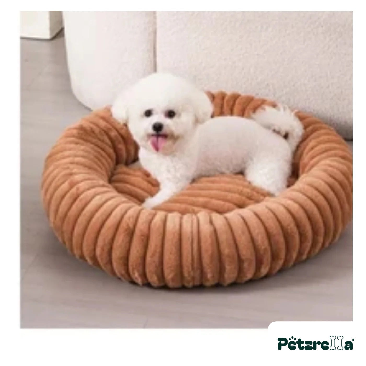 Petzrella Round Plush Pet Bed – Pumpkin khaki / 70cm
