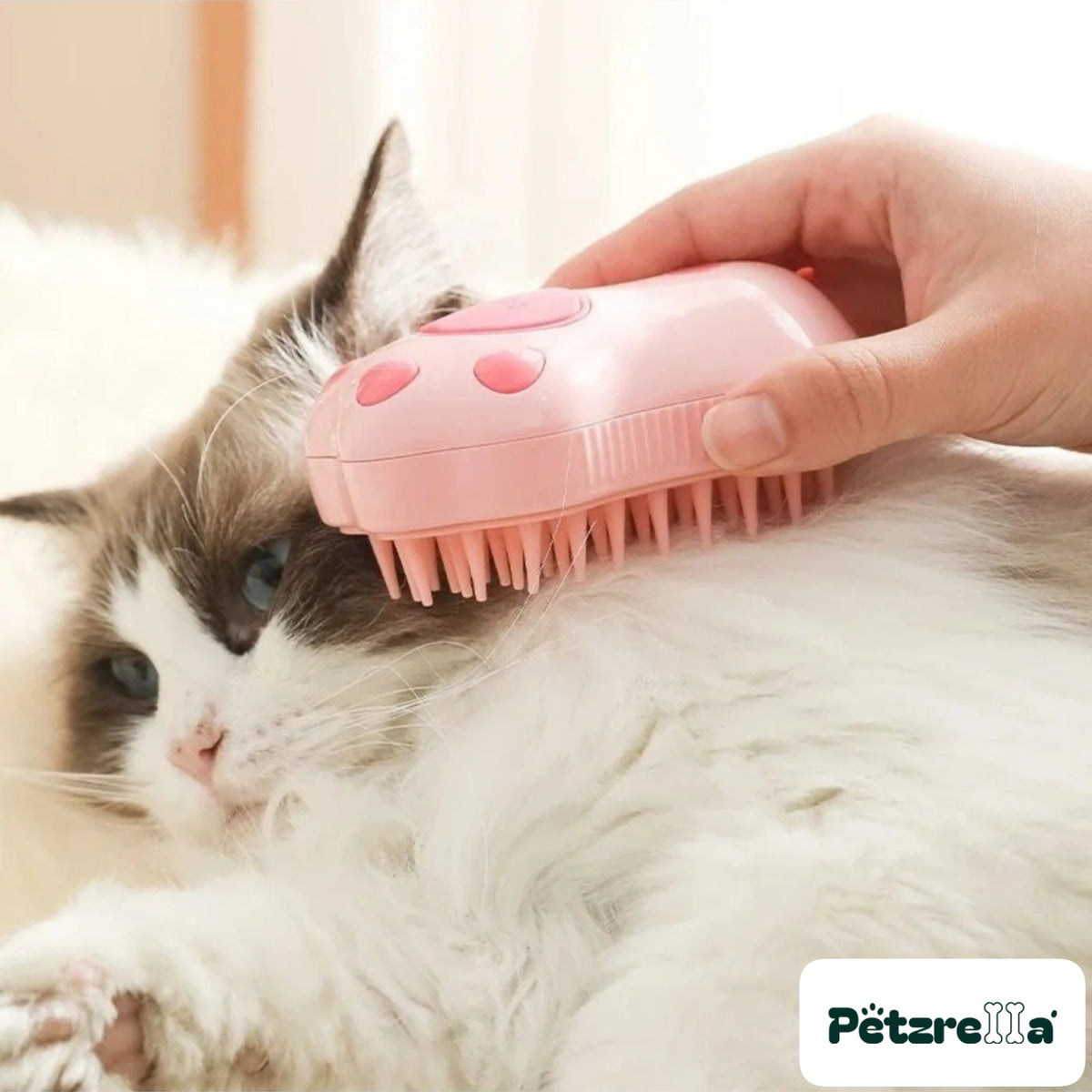 Petzrella Steam-Soothe 3-in-1 Cat Steam Brush – Coffee