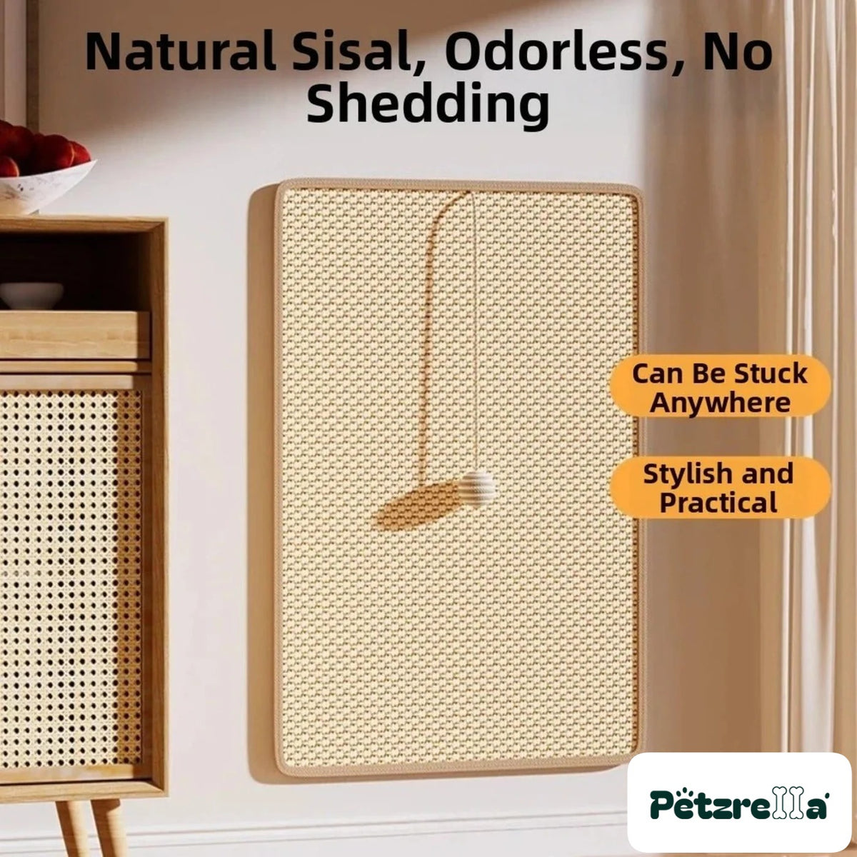 Petzrella Wall-Mounted Sisal Cat Scratcher with Play Ball – view 3