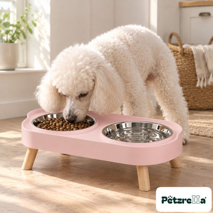 Petzrella Elevated Double Pet Bowl in pink
