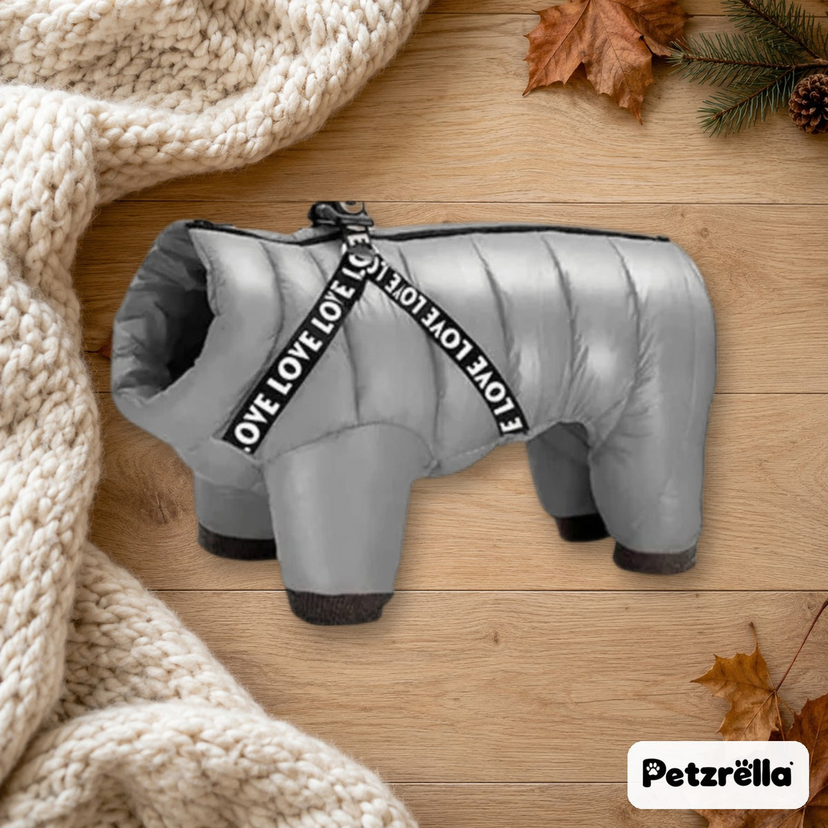 Petzrella Full-Body Waterproof Winter Dog Coat in grey